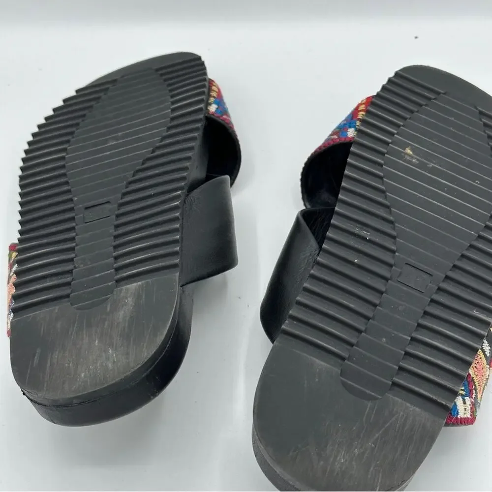 JOHNNY WAS Breatriz Embroidered Criss Cross Slide Sandal Black Sz 40/10